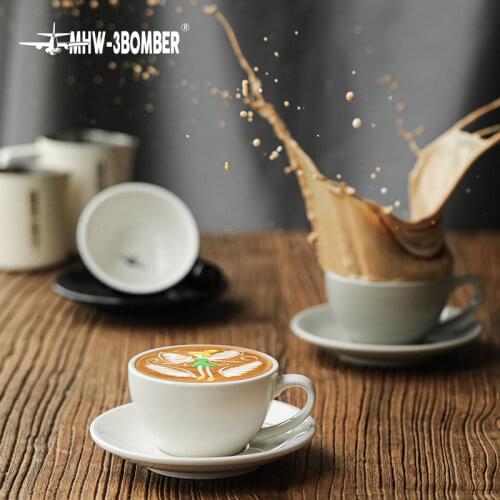 MHW-3BOMBER 280ml Coffee Mug Tea Cup Ceramic Porcelain With Saucer Barista Tools Latte Accessories Cappuccino Drip Coffee
