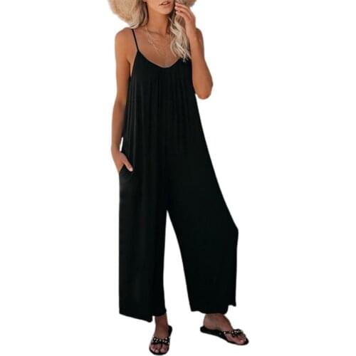 Jumpsuit Strap Pockets Siamese Overalls Women Adjustable Spaghetti Strap Stretchy Long Pant for Party