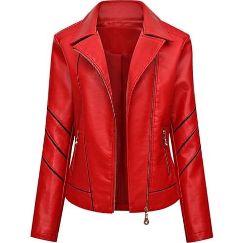 Red Faux Leather Coat Women New Spring Autumn Plus Size Slim Black Green Khaki Fashion Casual Tops PU Leather Jacket 2021 N1347