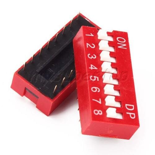 50PCS Red 8 Bit 8 Positions Ways 16 Pins Heat Resistance DIP Switch