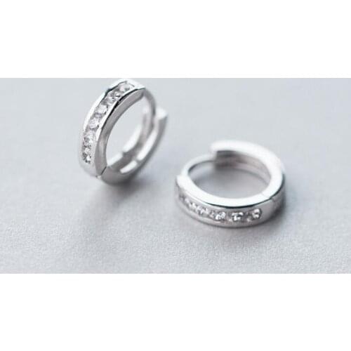 Small 8mm 1pair REAL. 925 Sterling SIlver Fine Jewelry Round White cz set Hoop Huggie Earrings GTLE2253