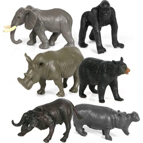 Mini Simulation Wild Animal Chimpanzee,Hippo,Rhino,Elephant,Black bear Model PVC Action Figures Doll Figurine For Children Toys