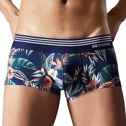 SEOBEAN man sous vetement Shorts Floral Print colorful Men boxer uomo cotton boxer underwear Low-rise caleçon homme jock slips