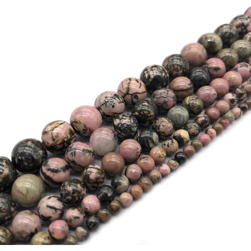 Natural Black Line Rhodochrosite Stone Round Loose Beads For Jewelry Making DIY Bracelet Necklace 4/6/8/10/12 mm Strand 15