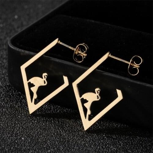 Stainless Steel Geometric Earring For Women girl Creative Gold Flamingo Crane Stud Earrings Jewelry For Birthday Party Gifts