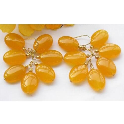 New Arrival Favorite Pearl Earrings 16mm Yellow Ellipse Jade Grape Dangle Earring 14k Gold Filled Hook Charming Lady Gift