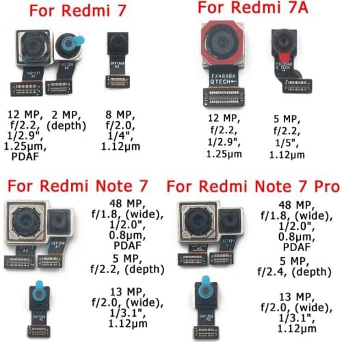 Original Front Rear Back Camera For Xiaomi Redmi 7 7A Note 7 Pro Main Facing Camera Module Flex Cable Replacement Spare Parts
