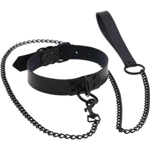 Trendy PU Leather Long Harness Choker Necklace Gift for Women 2020 New BDSM Choker Metal Laser Collar Chocker Fashion Jewelry