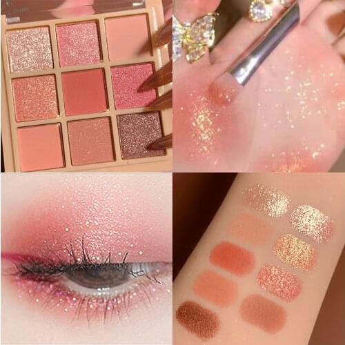 FAICCIA Diamond Glitter Eyeshadow Palette Matte Pearlescent Earth Color Sequin Eye Shadow Pallet 9 Color Waterproof Eye Makeup