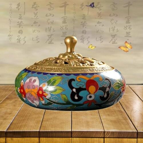 Cloisonne Flat Bottom Incense Burner Indoor Coil Incense Burner Enamel Copper Incense Burner Sacrificial Copper Incense Burner