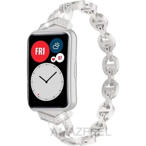 Women Watch Band For Huawei Watch FIT with diamond Strap Accessories stainless steel metal band bracelet Huawei Watch fit Strap