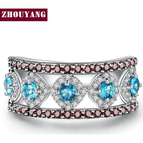 Luxury Cocktail Party Jewelry Blue Cubic Zirconia Silver Color Fashion Ring For Women Girl Party Work Gift YG015