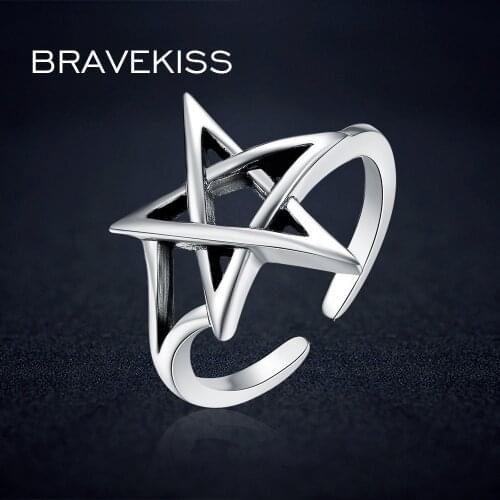 BRAVEKISS Trendy Silver Star Ring Womens Adjustable Open Rings 925 Sterling Jewelry Antique Filigree Hollow Ring Band BLR0324