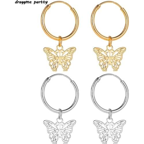 1pair Fashion Bohemian Punk Earrings Jewelry Gold & Silver Color Butterfly Shape Stud Earrings Best Gift For Women Girl