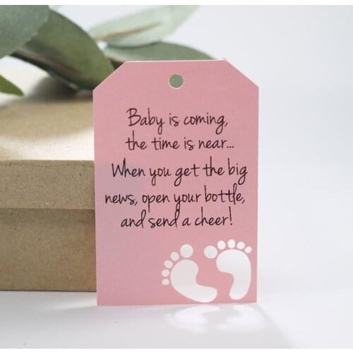 Design Baby is Coming Tags-Open Your Bottle and Send a Cheer-Custom Thank You Shower Labels-Baby Feet Tags-Wine Bottle Favors