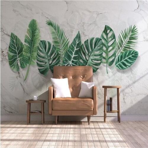 YOUMAN Custom Photo Wallpaper 3D Abstract Art Home Decor Wallpapers Restaurant Retro Sofa Marbled Hand Painted Plant Leaves Wall