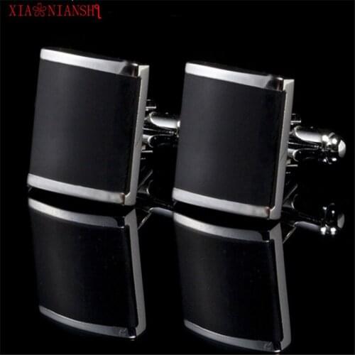 Laser Plating Cuff link Gemelos 2017 New Simple Style Black Rectangle Cufflinks Mens Shirt Cuff Button Christmas Gifts for Men