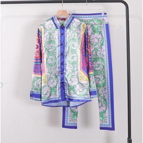 Spring Autumn 2021 Chic Womens Retro print Shirts High quality floral pritn Vintage long sleeves Blouses C793