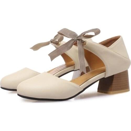 Big Size ladies high heels women shoes woman pumps Square-headed shallow strap-on single shoe