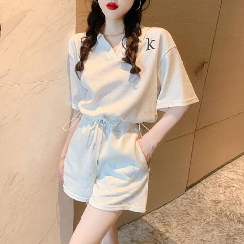 GGRIGHT Summer Fashion Sets Women 2021 New Casual Two Pieces Short Sleeve Crop Tops T Shirts and High Waist Shorts Outfits