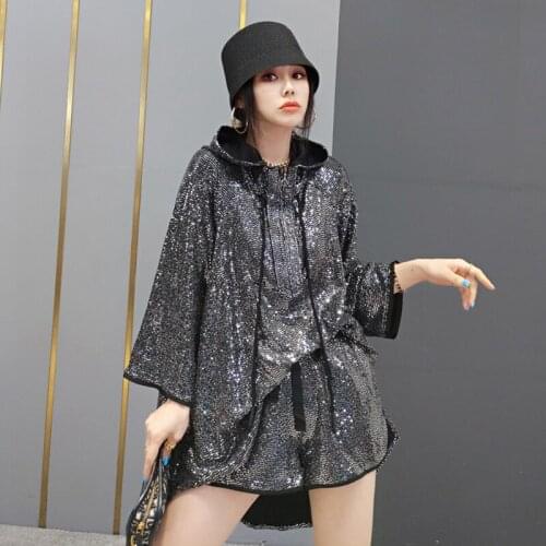 European Station 2021 Summer New Fashion Suit Korean Hooded Jacket Shorts Casual Womens Two-Piece Personality