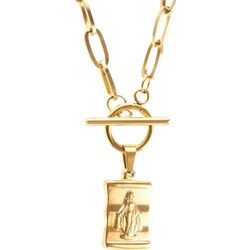 Stainless Steel Our Lady Of Guadalupe WOMEN NECKLACE Saint GOLD COLOR Toggle PENDANT Heavy CHOKER Collares de Moda Boho Gift