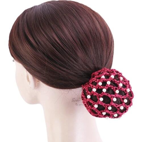 Furling Girl 1PC Bun Cover Pearl Rhinestone Hair Net Ballet Dance Skating Crochet Elastic Hair Bands for Girl Women Accessoires