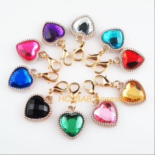 10 New Heart Charms Mixed Acrylic KC Gold Color Retro With Lobster Claw Clasps 15.5x18.5mm