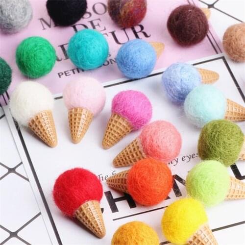 20PCs Handmade Wool Felt 3D Cute Ice Cream Button Patch Sticker Material Fit Girls Hair Jewelry Ornament Accessories Decor