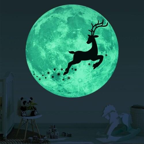 Decals Santa Claus Art Cute Deer Festival Luminous Moon 3D Wall Sticker Room Decoration Glow in the dark Wall Stickers