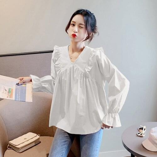 4317# Maternity Clothes V Neck Plain Color Spring Autumn Long Sleeves Stylish Tops Pregnant Women Pregnancy Clothes