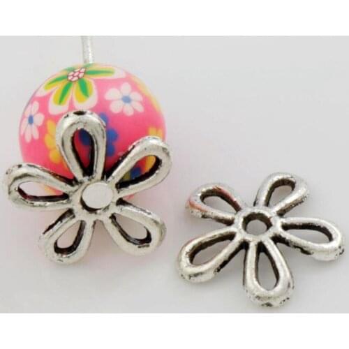 90Pcs 11.7x11.7mm Antique Silver L1066 5-Petal Open Flower Bead Cap Jewelry Findings Components LZsilver