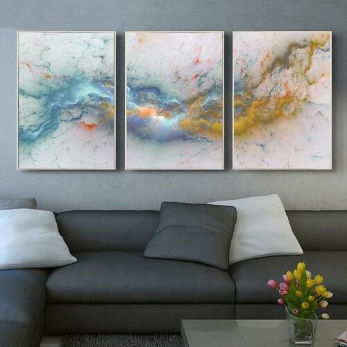 Blue yellow Cloud Abstract Oil Painting Scandinavian Wall Picture For Living Room Decorative Modern Art Poster and Print
