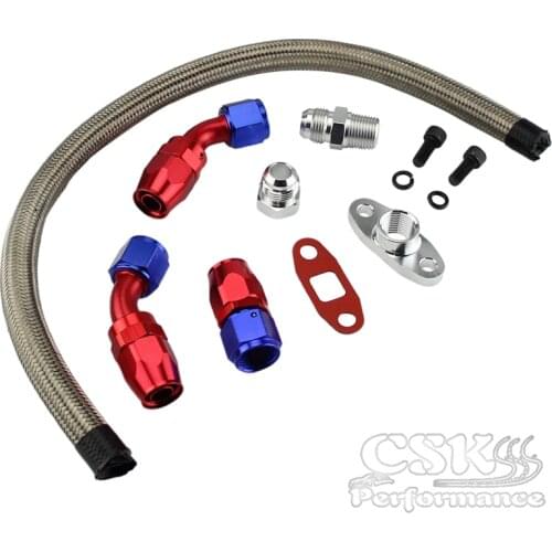 AN10 Turbo Steel Nylon Braided Oil Drain Return Line T3 T4 T04E T70 T60 T61 Black / Silver