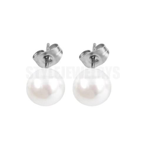 White Pearl Stud Earrings Stainless Steel Jewelry Fashion Vintage Biker Pearl Women Earrings 6mm SJE370117SA