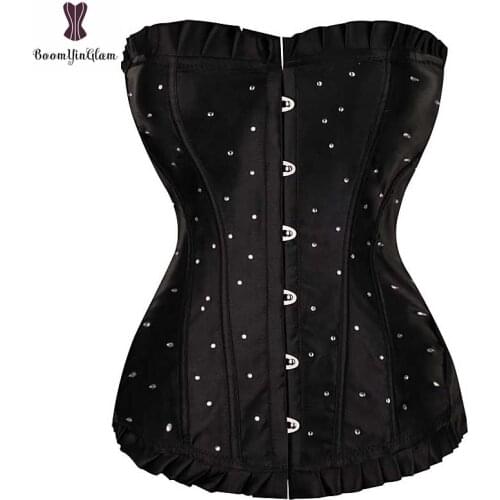 White Polka Dot Black Corset Red Blue Purple Corselet Plus Size Satin Overbust Lace Up Corsets Front Buckle Closure Women Corset