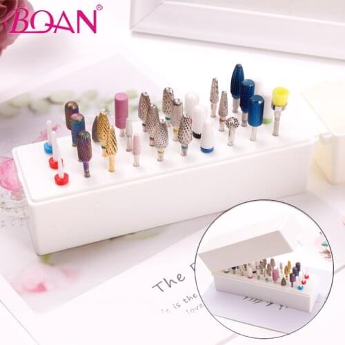 BQAN 30 Holes Nail Art Drill Grinding Head Bit Holder Display Storage Box Nail Drill Bits Container Stand Display Storage Tools