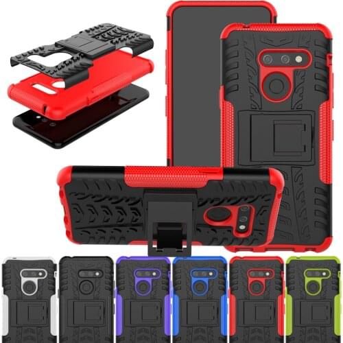 For LG G8 ThinQ Case Dual Layer Tire Pattern Kickstand Armor Shockproof Cover