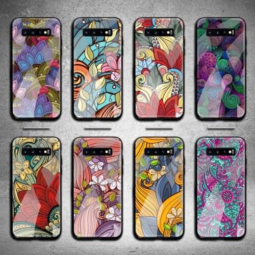 Doodles abstract art flowers Phone Case Tempered Glass For Samsung S20 Plus S7 S8 S9 S10 Plus Note 8 9 10 Plus