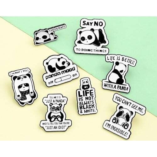 Panda Rolling Enamel Pins Custom Quote Brooches Bag Lapel Pin Shirt Badge Buckle Fun Animal Jewelry Gift for Kids Friends