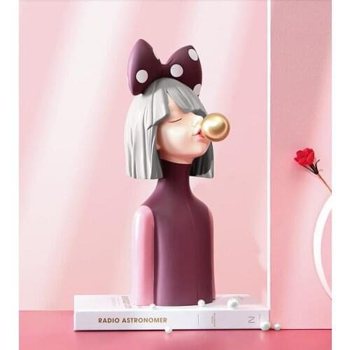 European Bubble Bowknot Girl Resin Accessories Home Livingroom Sculpture Crafts Wedding Gift Office Desktop Figurines Decoration