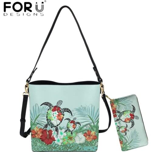 FORUDESIGNS New Trend Hawaiian Turtle With Hibiscus Print Luxury Design Women Shoulder Bag And Purse Vintage Messenger Sac