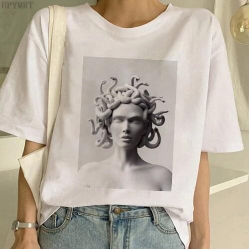 Snake Head Female Monster Medusa Printed T-shirt Summer womens Casual White Female Tshirt Harajuku Vintage fashion tops T shirt