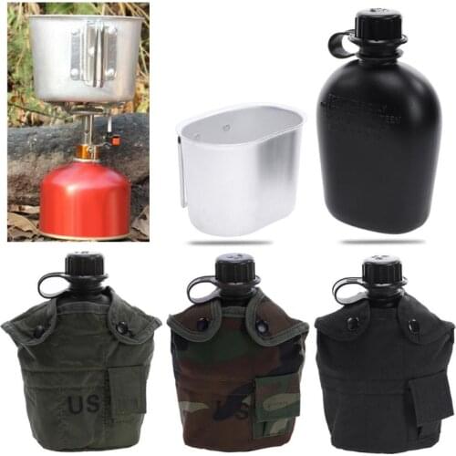 Hot Heavy Cover Army Water Bottle Aluminum Cooking Cup US 1L Military Canteen Camping Hiking Survival Kettle Outdoor Tableware