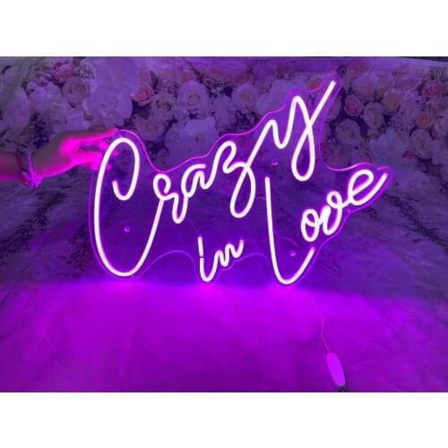 Custom Crazy in Love Indoor Outdoor Transparent Acrylic Flex Led Neon Sign Light Wall Hanging Wedding Decoration Party Bedroom