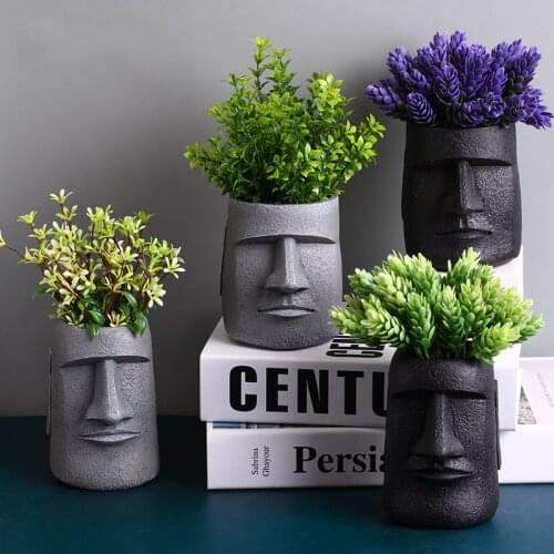 Art Portrait Flower Pot Vase Sculpture Resin Human Face Family Flower Pot Handmade Garden Storage Flower Arrangement Home Decors