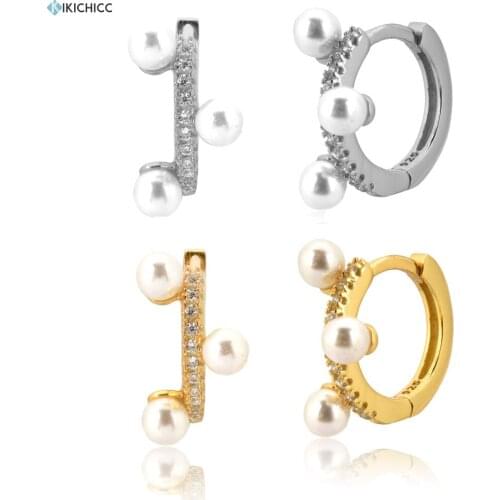 Kikichicc 925 Sterling Silver 8.2mm Pearl Huggies Rock Punk Hoops 2020 Luxury Clear Zircon CZ Luxury New Fashion Jewelry