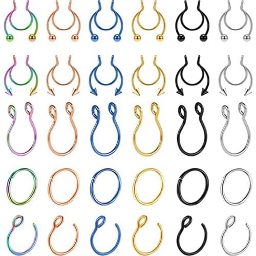 Faux Septum Nose Rings Fake Nose Rings Hoop 316L Stainless Steel Lip Nose Septum Piercing Non-Pierced Clip On Nose Rings Hoop