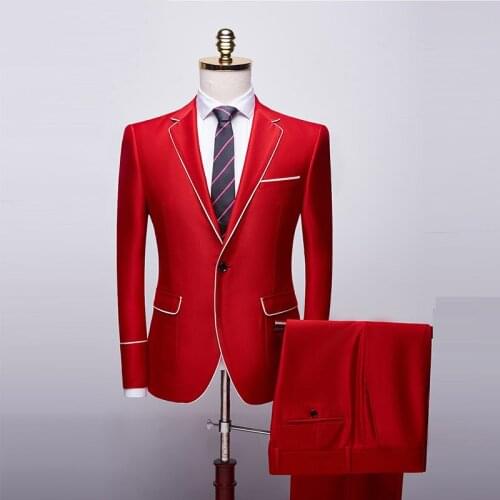 Handsome Red Mens Dinner Prom Suits 2021 Costume Homme Mariage Groomsmen Wedding Blazer Suit