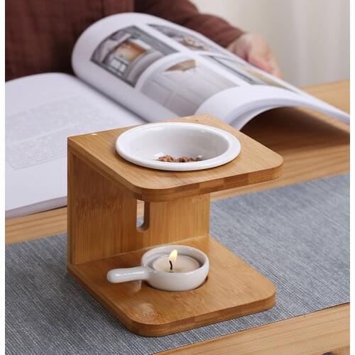 Creative Incense Burner with Bamboo Frame Essential Oil Lamps Candle Holder Yoga Censer Aroma Burner Home Night Light Decor